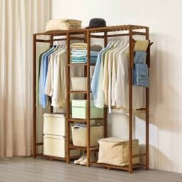 KORVIXA A Teak Brown Open Wardrobe Slatted Storage Shelving - Size: 100 cm - thumbnail 4