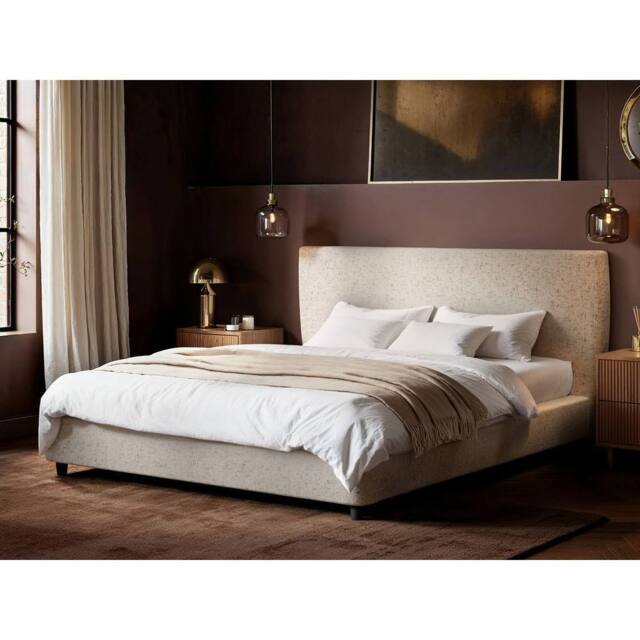Solace+Co Luciana Upholstered Platform Bed Cream Chenille - Size: Double - image 1