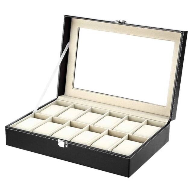 Kelvenix 12 Grids Watch Display Case, Jewelry Collection Storage Organizer Box in Black - image 1