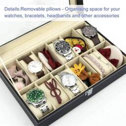 Kelvenix 12 Grids Watch Display Case, Jewelry Collection Storage Organizer Box in Black - thumbnail 4