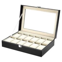 Kelvenix 12 Grids Watch Display Case, Jewelry Collection Storage Organizer Box in Black - thumbnail 1
