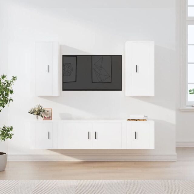 Berkfield Home 5 Piece TV Cabinet Set White Engineered Wood - image 1