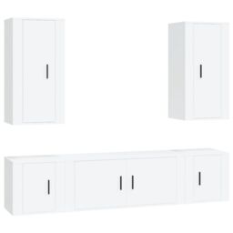 Berkfield Home 5 Piece TV Cabinet Set White Engineered Wood - thumbnail 2