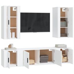 Berkfield Home 5 Piece TV Cabinet Set White Engineered Wood - thumbnail 3