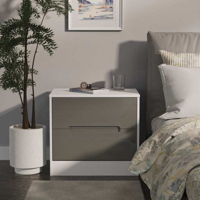 Ready Assembled 2 U Bristol 2 Drawer Side Table (Ready Assembled) in Light Grey - image 1