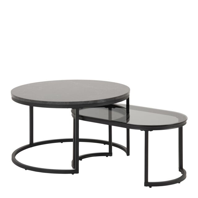 Furniture To Go Spiro Round/Oval Coffee Table Set with Black Marble/Smoked Melamine Glass Top - image 1
