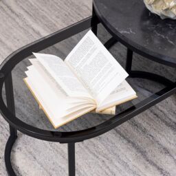 Furniture To Go Spiro Round/Oval Coffee Table Set with Black Marble/Smoked Melamine Glass Top - thumbnail 4