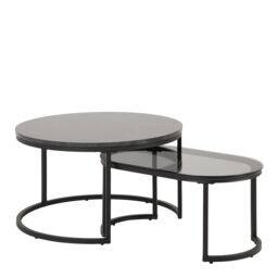 Furniture To Go Spiro Round/Oval Coffee Table Set with Black Marble/Smoked Melamine Glass Top