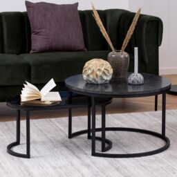 Furniture To Go Spiro Round/Oval Coffee Table Set with Black Marble/Smoked Melamine Glass Top - thumbnail 3