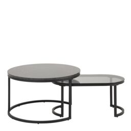Furniture To Go Spiro Round/Oval Coffee Table Set with Black Marble/Smoked Melamine Glass Top - thumbnail 2