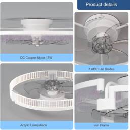 Garwarm LED Dimmable Ceiling Fans with Light & Remote in White - thumbnail 8