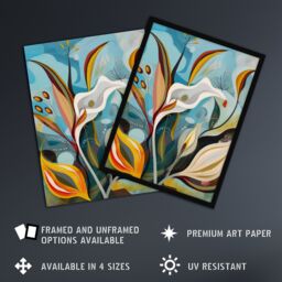 "Artery8 Abstract Lily Flowers in Bloom Colourful Spring Framed Art Print - Size: W12"" x H16""" - thumbnail 2