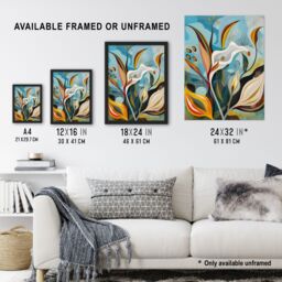"Artery8 Abstract Lily Flowers in Bloom Colourful Spring Framed Art Print - Size: W12"" x H16""" - thumbnail 3