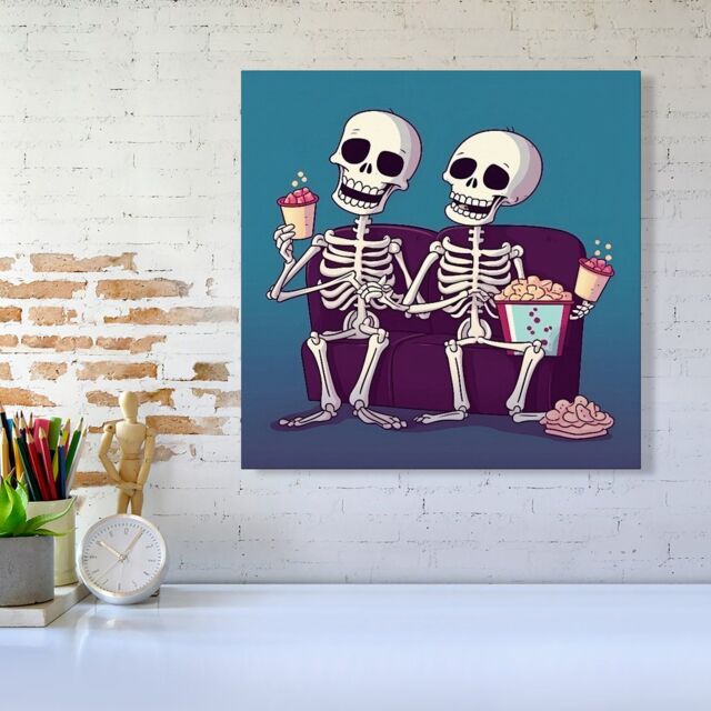 "Warren Reed - Designer Skeletons At The Cinema Canvas - Size: W16"" x H16""" - image 1