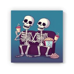 "Warren Reed - Designer Skeletons At The Cinema Canvas - Size: W16"" x H16""" - thumbnail 2