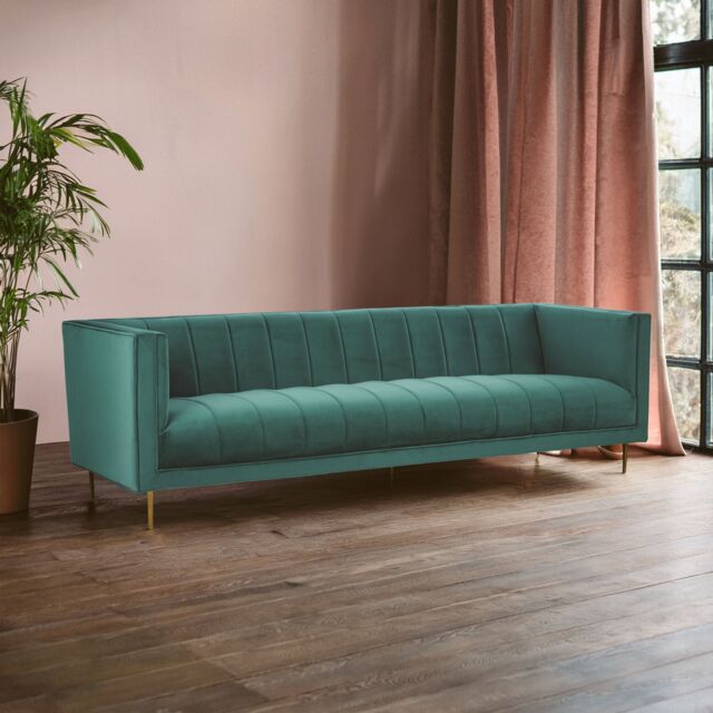 Orsina 3 Seat Pink Sofa, Plush Pink Velvet Upholstered Settee Sofa, Classic Style Sofa Couch For Outdoor Patio in Green - image 1