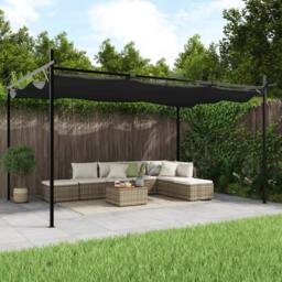 Berkfield Home Pergola with Retractable Roof Anthracite 395x292x230 cm in Black - Size: 395 x 292 x 230 cm - thumbnail 2