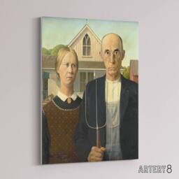"Artery8 Grant Wood American Gothic Canvas Wall Art Print - Size: W18"" x H24""" - thumbnail 2