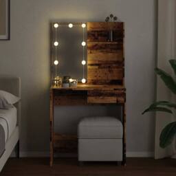 Berkfield Home White Dressing Table with LED Old Wood 74.5x40x141 cm in Brown - thumbnail 4