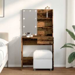 Berkfield Home White Dressing Table with LED Old Wood 74.5x40x141 cm in Brown