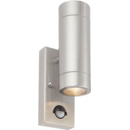 Loops Up & Down IP44 Outdoor Wall Light with PIR - 2 x 7W LED GU10 - Stainless Steel in Metallics - thumbnail 1