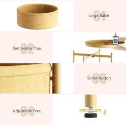 Huhote Fabric 2 Tier Round End Side Table With Storage Basket Nightstand in Gold - thumbnail 4