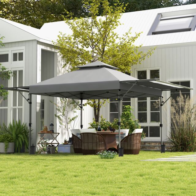OUTSUNNY 3 x 3(m) Pop Up Gazebo, Instant Shelter with Extend Dual Awning in Grey - image 1