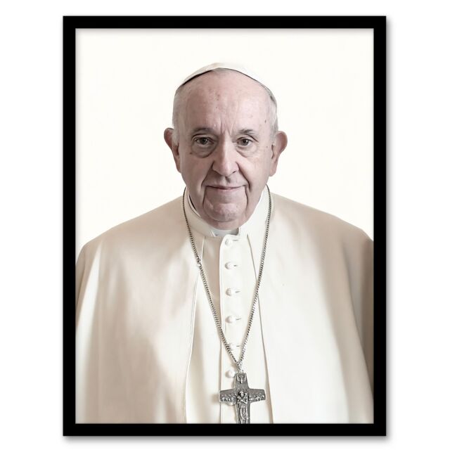 Artery8 Pope Francis Supreme Pontiff Photograph Portrait Framed Wall Art Print in White - Size: A4 - image 1