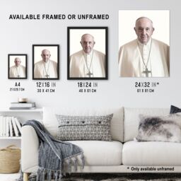 Artery8 Pope Francis Supreme Pontiff Photograph Portrait Framed Wall Art Print in White - Size: A4 - thumbnail 3