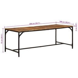 Berkfield Home Dining Table 200x100x75 cm Solid Wood Rough Mango in Brown - Size: 200 x 100 x 75 cm - thumbnail 9
