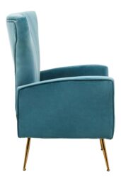 Orsina Green Velvet Chair with Gold Finish Legs, Vertical Channel Tufted Comfort Seat, Winged-Back Velvet Armchair - thumbnail 5