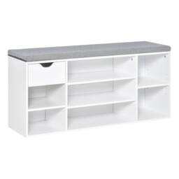 Wyld Haus White Shoe Bench Cushioned Seat 1 Drawer & 7 Adjustable Compartments - thumbnail 2