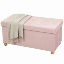 NESTLUNE Velvet Upholstered Foldable Ottoman Footrest with Wood Legs, Pink - Size: 100 cm x 15 cm - thumbnail 1