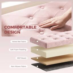 NESTLUNE Velvet Upholstered Foldable Ottoman Footrest with Wood Legs, Pink - Size: 100 cm x 15 cm - thumbnail 5