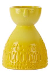 Orsina Small Yellow Face Vase, Ceramic Face Vase With Abstract Engraved Detail, Stoneware Face Pottery Vase For Decor