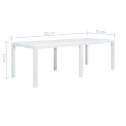 Berkfield Home Garden Table White 220x90x72 cm Plastic Rattan Look - Size: 220 x 90 x 72 cm - thumbnail 5