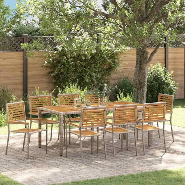 Berkfield Home 9 Piece Garden Dining Set Grey Poly Rattan Acacia - image 1