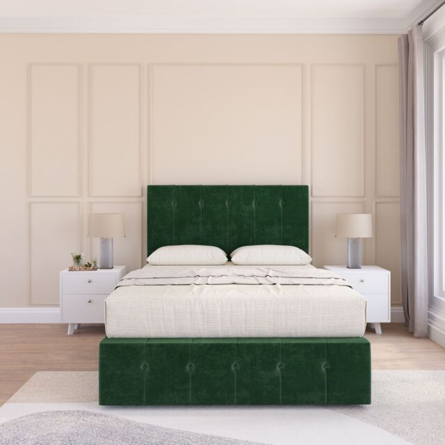 Sloomy Cambridge Divan Bed Set With No drawers & Matching Footboard - Plush Velvet in Emerald - Size: Double - image 1