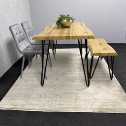 KOSY KOALA Modern Dining Table Set With Bench & 2 Grey Velvet Chairs Kitchen Dining Room Furniture in Brown - thumbnail 2
