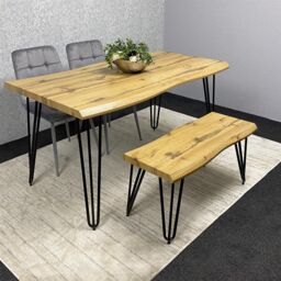 KOSY KOALA Modern Dining Table Set With Bench & 2 Grey Velvet Chairs Kitchen Dining Room Furniture in Brown