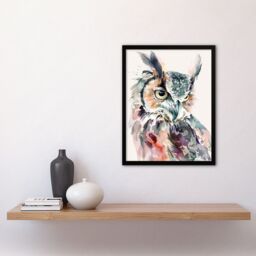 "Artery8 Great Horned Owl Portrait Modern Watercolour Framed Art Print - Size: W12"" x H16""" - thumbnail 4