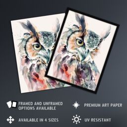 "Artery8 Great Horned Owl Portrait Modern Watercolour Framed Art Print - Size: W12"" x H16""" - thumbnail 2