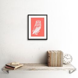 "Artery8 Wall Art Print Living Coral Owls Julie De Graag Art Black Framed 9x7 inch - Size: W7"" x H9""" - thumbnail 2