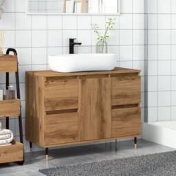 Berkfield Home Bathroom Cabinet Artisan Oak 80x33x60 cm Engineered Wood in Brown - Size: 80 x 33 x 60 cm - thumbnail 3