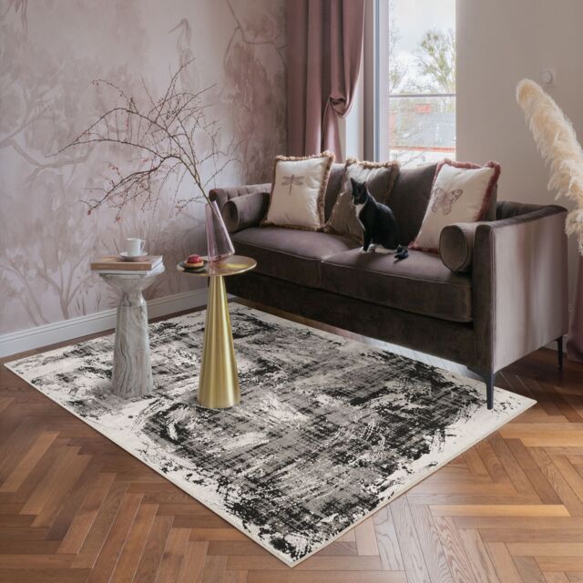 Desire Rugs Mayfair Living Room Area Rug Metallic Sheen Modern Canvas Design in Black - Size: 160 cm x 230 cm - image 1