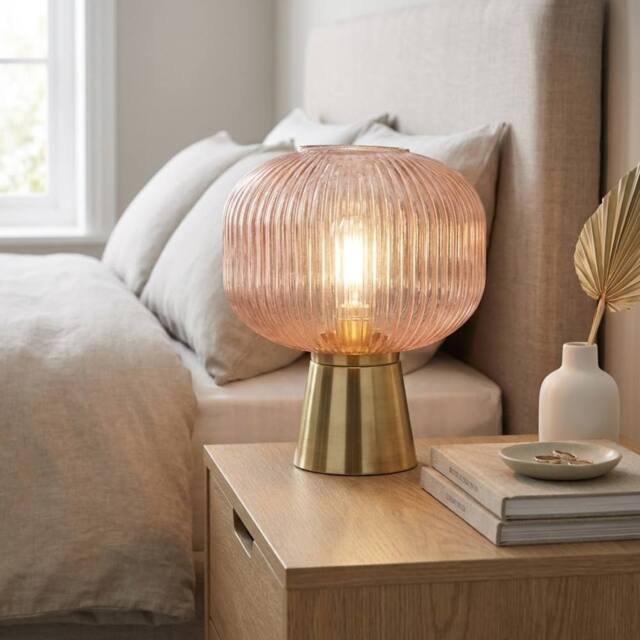 Garden Greatness Corundum Round Ridged Glass Lamp in Pink - image 1