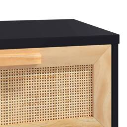 Berkfield Home Console Table Black 80x30x75 cm Solid Wood Pine&Natural Rattan - Size: 80 x 30 x 75 cm - thumbnail 6