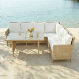 Home Garden Direct Alia Rattan Corner 6 Seater Sofa Dining Set with Glass Table - Premium Natural Rattan Garden Set - thumbnail 2