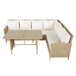 Home Garden Direct Alia Rattan Corner 6 Seater Sofa Dining Set with Glass Table - Premium Natural Rattan Garden Set - thumbnail 4