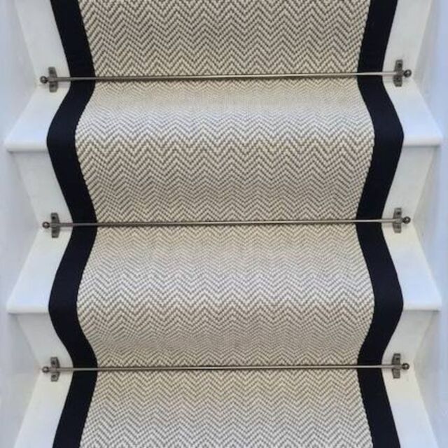 RainbowHome Herringbone Dapple Pure Wool Stair Runner With 100% Cotton Border in Light Grey - Size: 70 cm x 600 cm - image 1